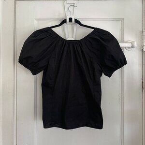 J.Crew V-back Puff-Sleeve Stretch Cotton Poplin Top | Black| Size 2 | NWOT
